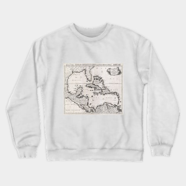 Vintage Map of The Caribbean (1696) Crewneck Sweatshirt by Bravuramedia